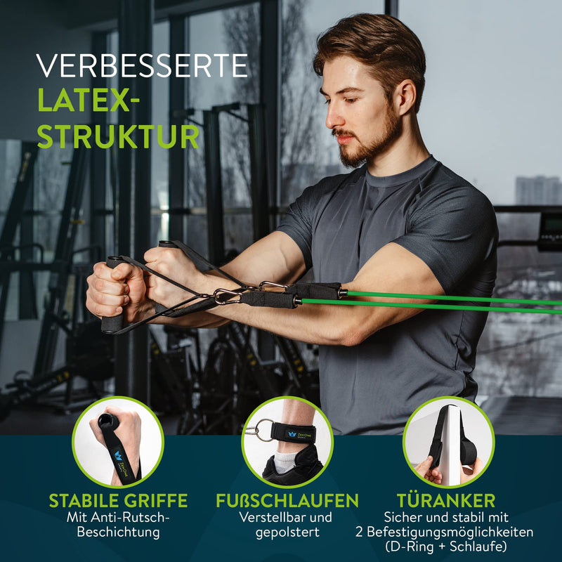 Zenone Sports Resistance Band Set 5 Fitness Bands Resistance Bands Expander Set - Resistance Bands Resistance Band Set With Handles, Foot Straps, Door Anchors Including Workout Guide & Video Set Green - NewNest Australia