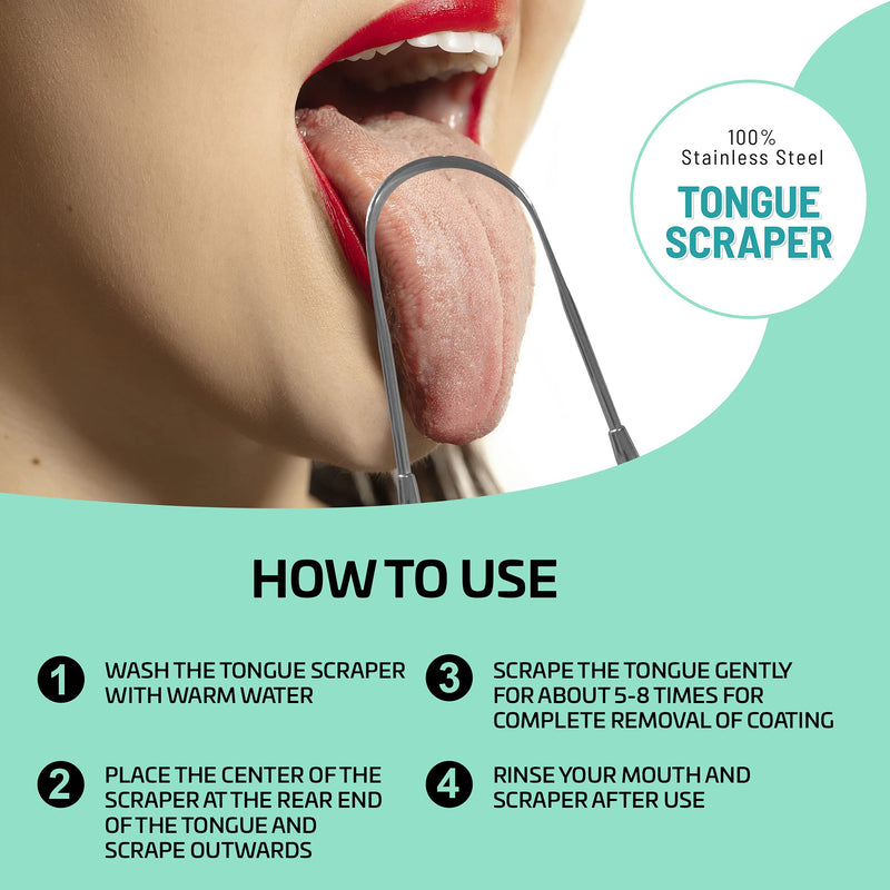 [2 pack] KN FLAX Tongue Scraper [Medical Grade] Reduce Bad Breath Maintains Oral Care 100% BPA Free Metal Tongue Scraper, Tongue Cleaner for Adults and Kids, Easy to Use with Non-Synthetic Handle 2 Count (Pack of 1) - NewNest Australia