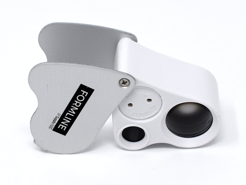 Formline LED Illuminated Jewelers Loupe / Trichome Scope (60x + 30x Lens) - Magnifier Made for Gardening, Jewelry, Antiques, Coins, Rocks, Stamps, Hobbies, Watches, Photos and Science (White/Silver) White - NewNest Australia