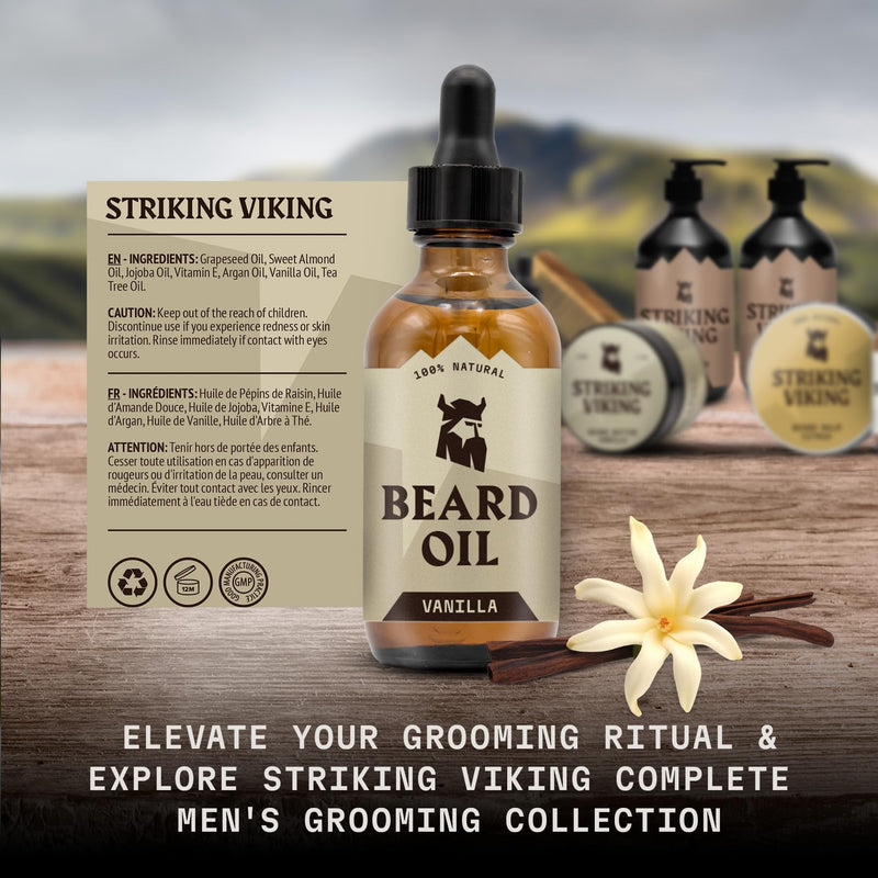 Striking Viking Vanilla Beard Oil (Large 2 oz.) - 100% Natural Beard Conditioner with Organic Argan and Jojoba Beard Oils with Vanilla Scent - Softens, Moisturizes and Strengthens Beard Growth Vanilla - NewNest Australia