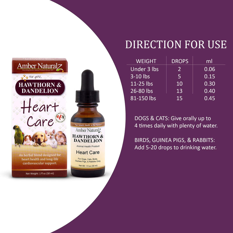 Amber NaturalZ - Hawthorn & Dandelion - Heart Care - for Petz - 1 Ounce - NewNest Australia