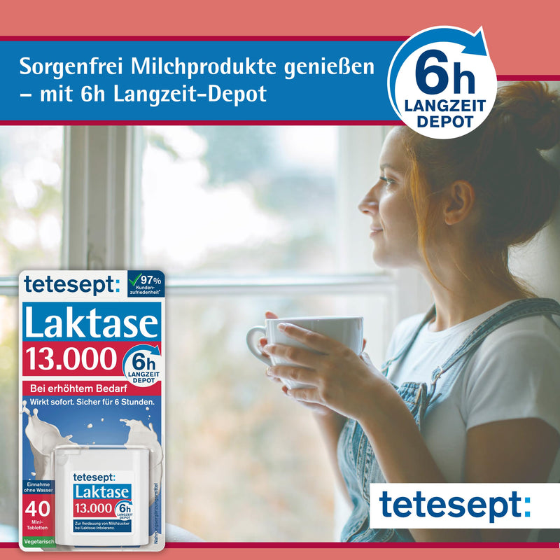 tetesept Lactase 13,000 - lactase tablets for lactose intolerance - dietary supplement with immediate effect & 6h long-term depot - 1 can of 40 pieces of Lactase 13,000 new - NewNest Australia