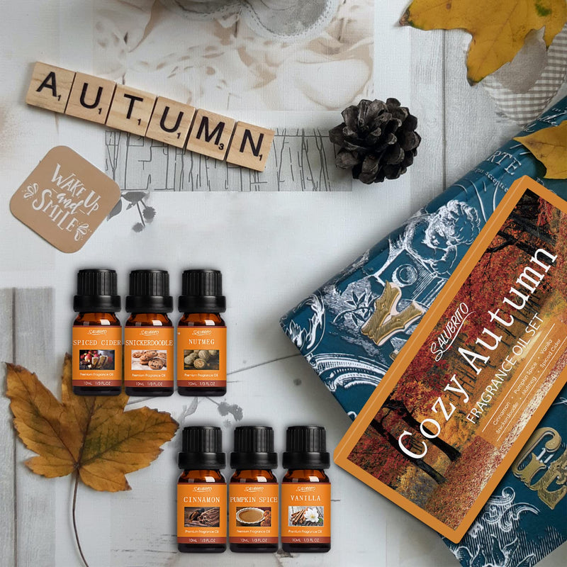 Salubrito Autumn Essential Oils Set For Diffuser, Natural Pure Aromatherapy Fragrance Oil For Diffuser 6 X 10 Ml - Cinnamon, Pumpkin Spice, Seasoned Cider, Snicker Doodle, Vanilla, Nutmeg - NewNest Australia