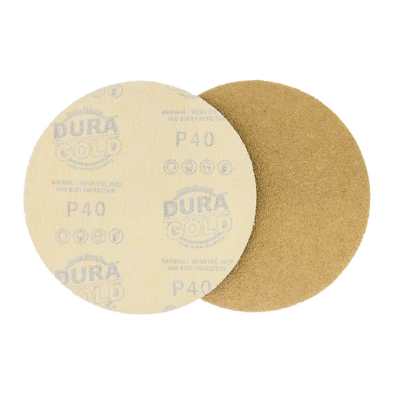Dura-Gold Premium 6" Gold Sanding Discs - 40 Grit (Box of 25) - Hook & Loop Backing Sandpaper Discs for DA Orbital Sanders, Finishing Coarse-Cut Abrasive - Sand Automotive Car Paint Woodworking Wood 40-Grit - NewNest Australia