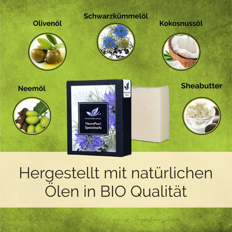 Natural Products Black - NeuroPsori Soap, skin care for neurodermatitis and psoriasis - without palm oil, 100g - NewNest Australia