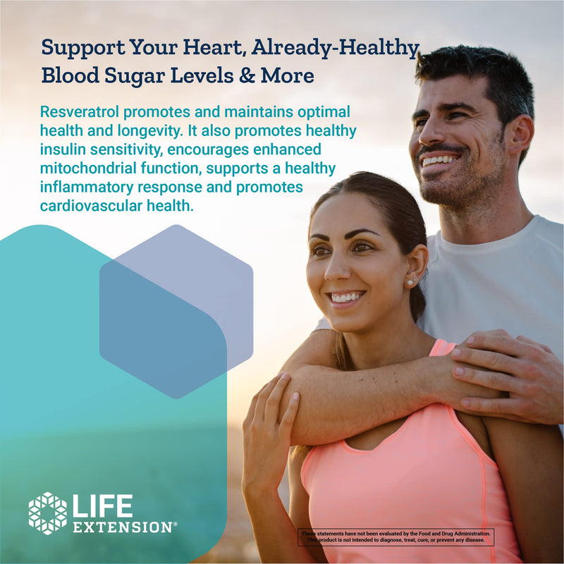 Life Extension Optimized Resveratrol - For Heart Health & Longevity - Helps Maintain Healthy Glucose Levels - With a Grape & Wild Blueberry Fruit Blend - Gluten-Free, Non-GMO - 60 Vegetarian Capsules 60 Count (Pack of 1) - NewNest Australia