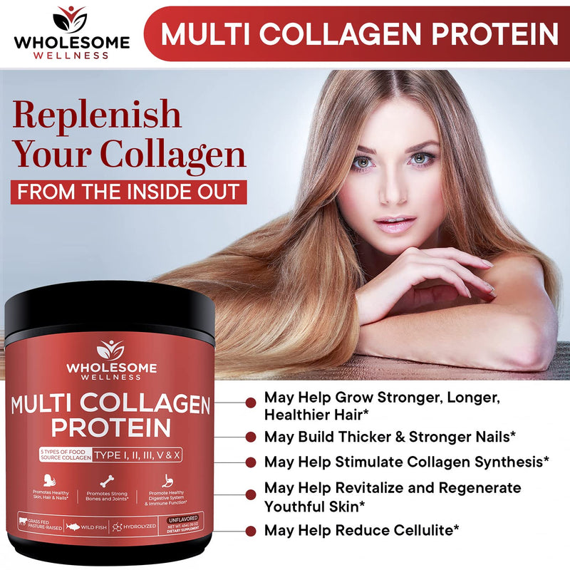 Multi Collagen Protein Powder Hydrolyzed (Type I II III V X) Grass-Fed All-in-One Super Bone Broth + Collagen Peptides - Premium Blend of Grass-Fed Beef, Chicken, Wild Fish, Eggshell Collagen - NewNest Australia
