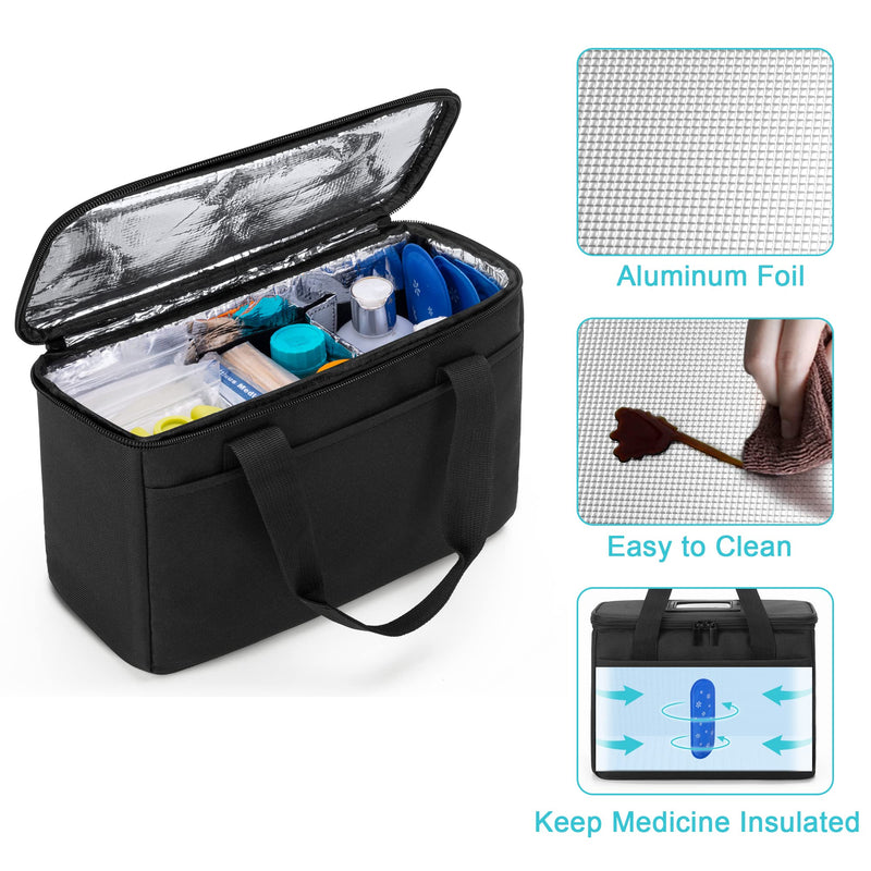 Trunab Insulated Small Medical Bag With Adjustable Dividers, Water Resistant Cooler Bag For Storage Of Travel Medicine For Home, Travel, Camping, Black - Patented Design - NewNest Australia
