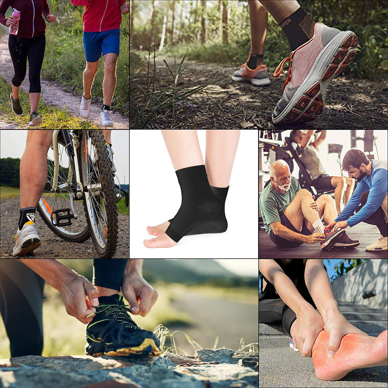 Eyotto 1 Pair Compression Ankle Brace Medical Breathable Ankle Support Elastic Thin Foot Care Sleeve Socks For Pain Relief, Plantar Fasciitis, Arthritis, Black, L - NewNest Australia