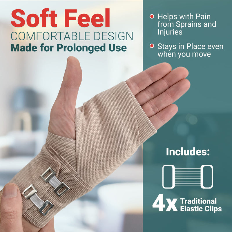 Elastic Compression Bandage - Premium Quality (Set Of 4) With Hooks, Sports Band Rollers For Ankle Wrist Bandages Measurements (2) - 4" X 5Ft (2) - 3" X 5Ft (5Ft) - NewNest Australia