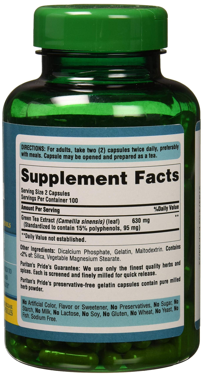 Puritans Pride Green Tea Standardized Extract 315 Mg Capsules, 200 Count - NewNest Australia