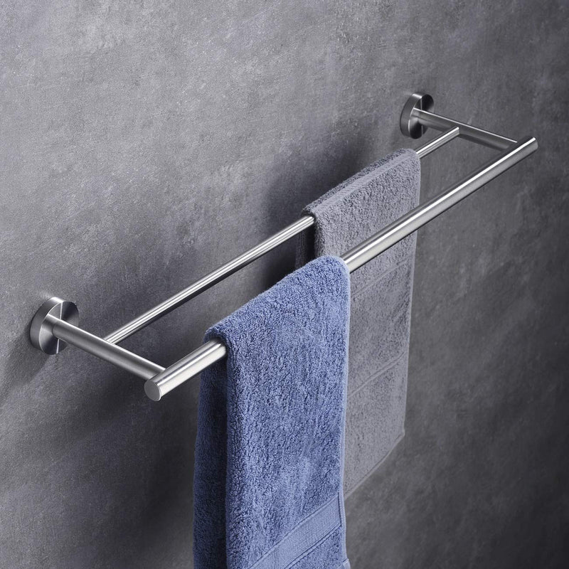 Hoooh Bathroom Double Towel Bar 24-Inch Stainless Steel Bath Towel Rack Holder Wall Mount Brushed Finish, A102L60-BN Brushed Steel - NewNest Australia