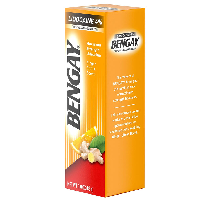 Bengay Pain Relieving Lidocaine Cream, Non-Greasy Topical Analgesic Cream with The Maximum Strength Numbing Relief of 4% Lidocaine HCl, Pleasant and Soothing Ginger Citrus Scent, 3 oz 3 Ounce (Pack of 1) - NewNest Australia