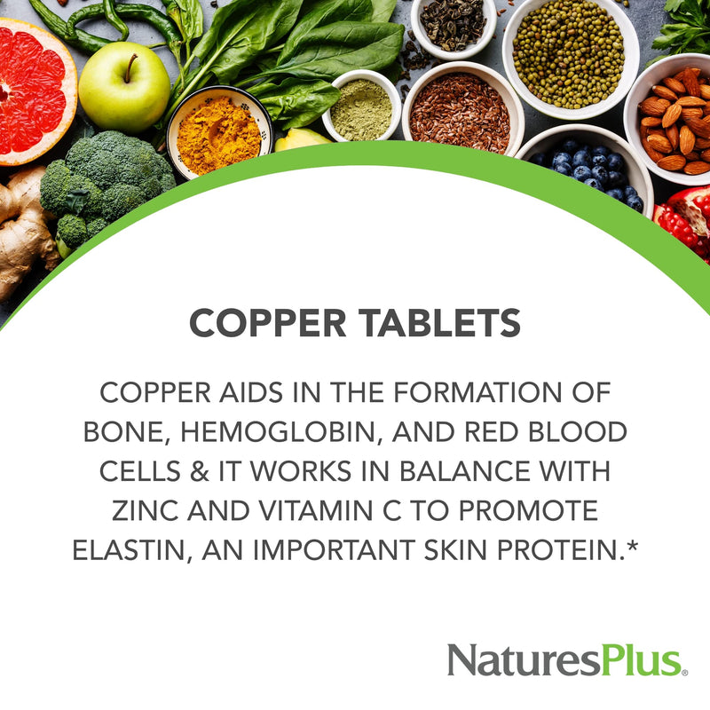 NaturesPlus Copper - 3 mg, 90 Vegetarian Tablets - High Potency Essential Minerals & Amino Acids - Promotes Healthy Immune System Function - Gluten-Free - 90 Servings - NewNest Australia