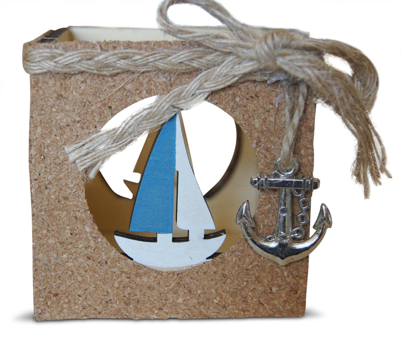 NewNest Australia - Shoreside Nautical 2-Piece Lighthouse & Sailboat Cork Covered Rustic Tea Light Candle Holder Home & Room Beach Decor 