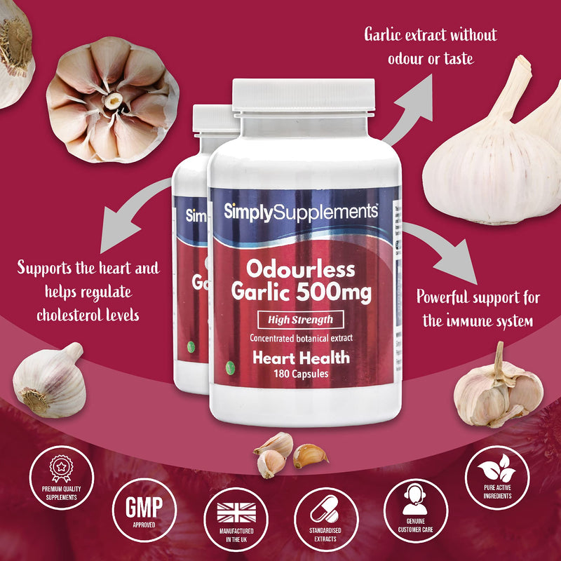 Garlic 500mg | High Strength Odourless Garlic Capsules | 2X 180 (360) Capsules | Vegan & Vegetarian Friendly | Heart Health & Circulation | Manufactured in The UK - NewNest Australia