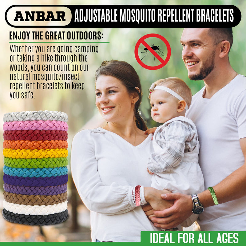 Anbar Leather Mosquito Repellent Bracelets for Adults and Kids, 12 Pack, Deet Free, All-Natural Anti-Mosquito, Tick, and Insect Essential Oils, 300-Hour Waterproof Outdoor Protection (Solid) Solid - NewNest Australia