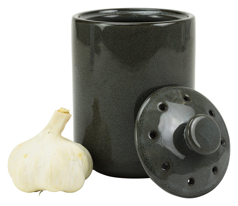 Stoneware Garlic Keeper Canister, Grey Reactive Glaze Reactive Glaze Grey - NewNest Australia