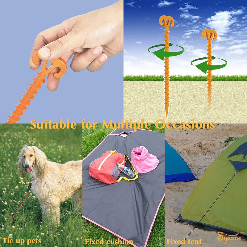 Sand Stakes Beach Ground Anchor 11" Sand Stake,On The Beach and Lawn for Securing Animals,Tents,Canopies and Beach Blankets Etc,Tent Stakes 10pc-Pack Spiral Anchor Stakes,Includes Brush and Bag L - NewNest Australia