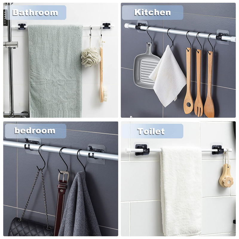 JIBOLAT 10PCS Self Adhesive Curtain Rod Holders No Drill Curtain Rods Brackets No Drilling Nail Free Adjustable Curtain Rod Hooks Curtain Hangers for Bathroom Kitchen Home Bathroom Hotel(Black) 10 Black - NewNest Australia