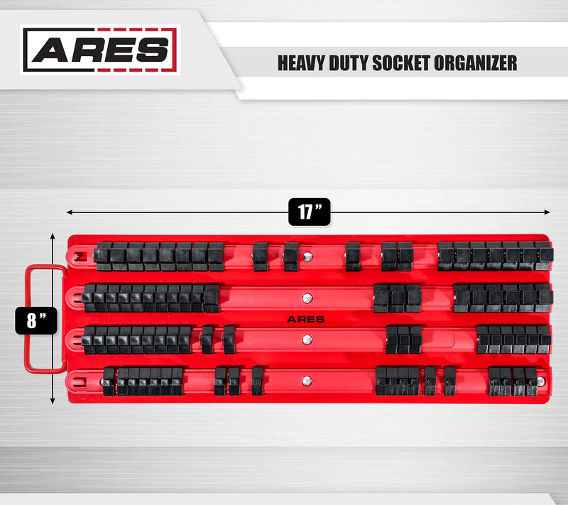 ARES 70177-80-Piece Socket Organizer - 1/4-Inch, 3/8-Inch, and 1/2-Inch Drive Socket Rails Hold 80 Sockets and Keep Your Tool Box Organized Red 80-Piece Socket Organizer - NewNest Australia