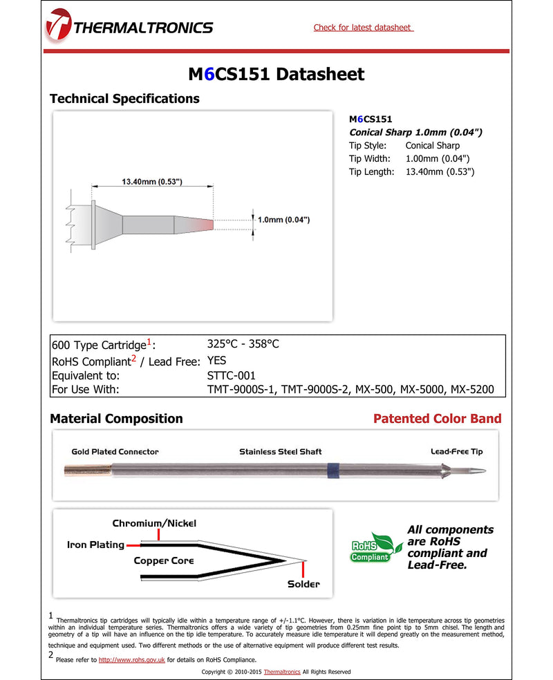 Thermaltronics M6CS151 Conical Sharp 1.0mm (0.04in) interchangeable for Metcal STTC-001 - NewNest Australia