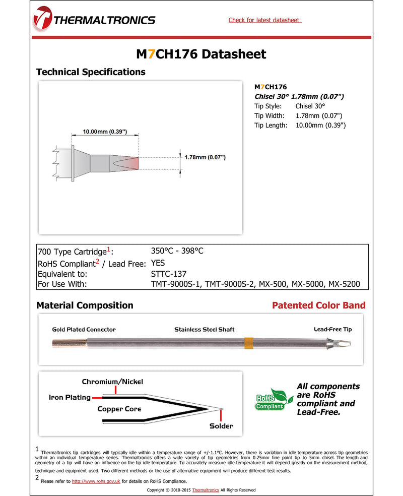 Thermaltronics M7CH176 Chisel 30deg 1.78mm (0.07in) interchangeable for Metcal STTC-137 - NewNest Australia