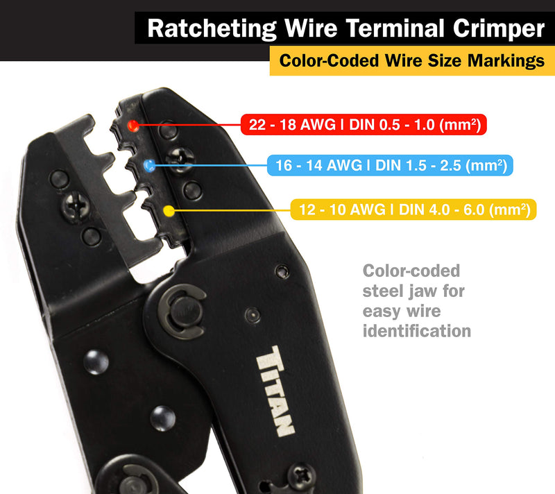 Titan 11477 Ratcheting Wire Terminal Crimper Tool for Insulated Terminals, Fixed Jaw Crimper Fixed Jaw Terminal Crimper - NewNest Australia