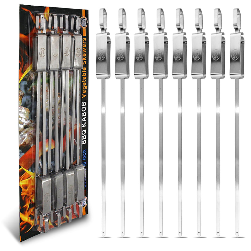 NewNest Australia - ValdoHome BBQ Stainless Steel Kabob Skewers for Barbecue Stick Grilling, 16 Inch Long with Metal Sliding Handle (8) 8 