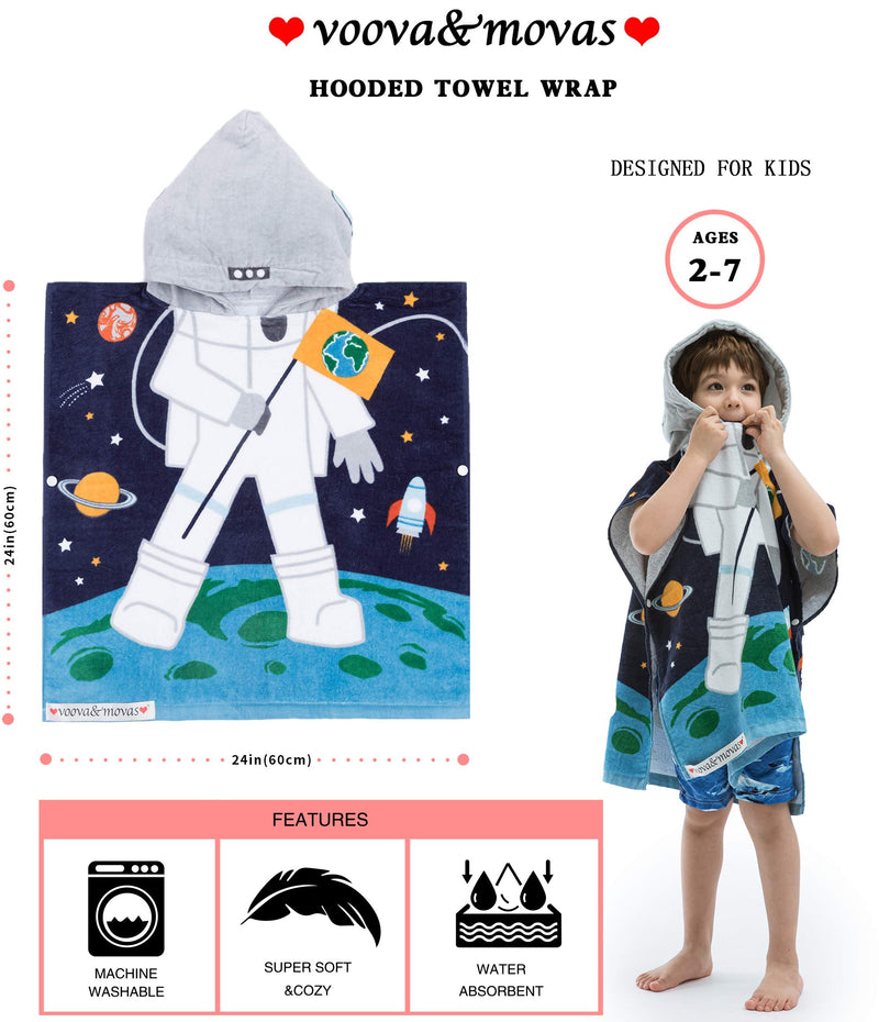 Hooded Towel for Babys Toddlers, Boys Girls 12M to 4 Years, 47"x24" Cotton Wrap,Super Soft Absorbent Cotton,Multi Use for Kids Bath Pool Beach Swim Bathroom Child Cover ups, Astronaut Theme 24"x47" - NewNest Australia