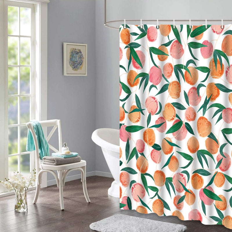 Lifeel Peach Shower Curtains, Allover Fruits Shower Curtain Cute Bright Colorful Design Waterproof Fabric Bathroom Shower Curtain Set with 12 Hooks, Peachy Pink 72"×72" - NewNest Australia