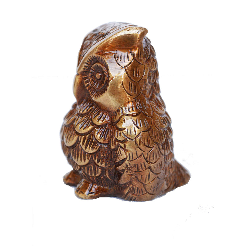 NewNest Australia - Aakrati Owl Metal Brass showpiece - 3 inch Height in Antique Brown Finish - Unique Gift and Table Decor and Paper Weight 