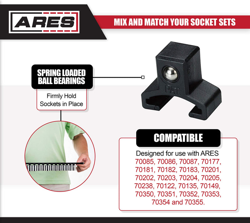 ARES 70082 - 10-Piece 3/8-Inch Drive Black Spring Loaded Ball Bearing Socket Clips - Additional Clips for Use with ARES Aluminum Socket Rails 10pc 3/8-Inch Drive Socket Clip Set - NewNest Australia