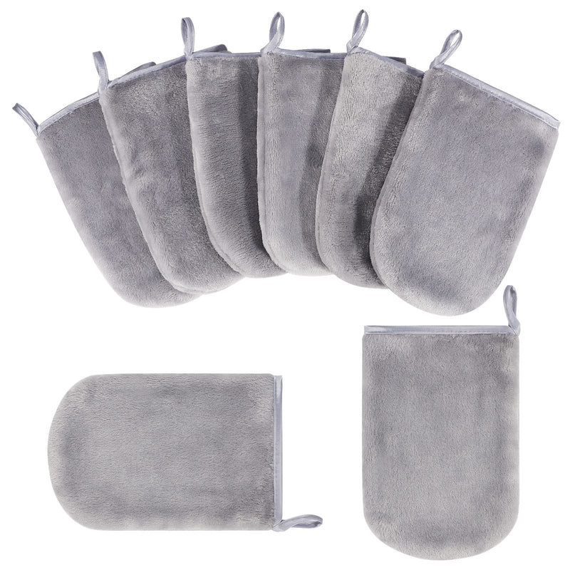 PHOGARY 8 Pcs Microfiber Wash Mitts Flannel Soft Wash Mitt Bath Spa Cloth Reusable Makeup Remover Gloves European Style Wash Cloth 15x21cm (Grey) - NewNest Australia
