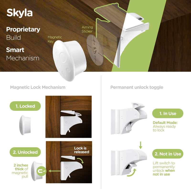 Magnetic Cabinet Locks (12-Pack 2 Keys) Baby Proofing & Child Safety by Skyla Homes - The Safest, Quickest and Easiest Multi-Purpose 3M Adhesive Child Proof Latches, No Screws or Tools Needed 12 Count (Pack of 1) - NewNest Australia