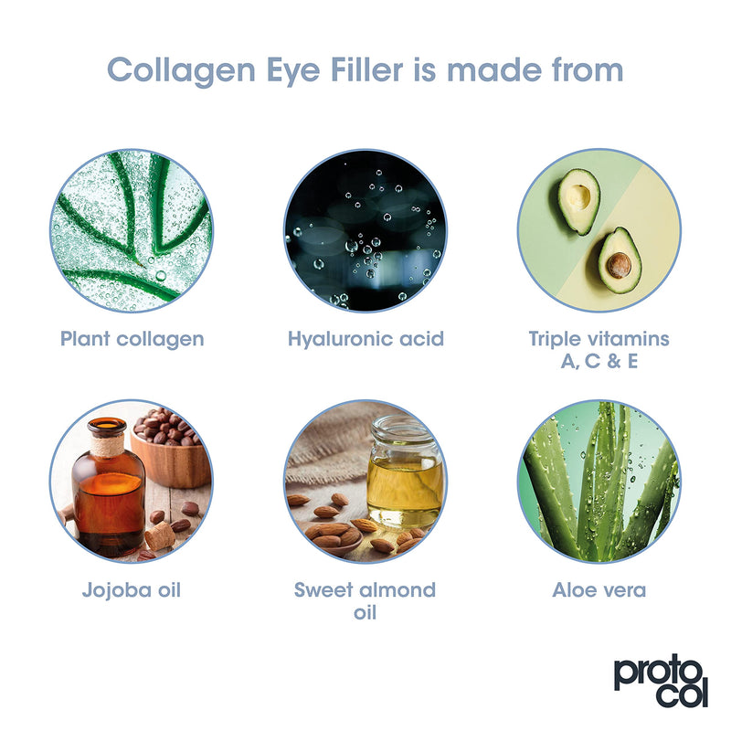 Proto-col - Hydrating Collagen Eye Cream, Boosts, Brightens and Moisturises Puffy Bags, Dark Circles and Crow's Feet for Younger Looking Skin, Made with Hyaluronic Acid and Vitamin C (20ml) - NewNest Australia
