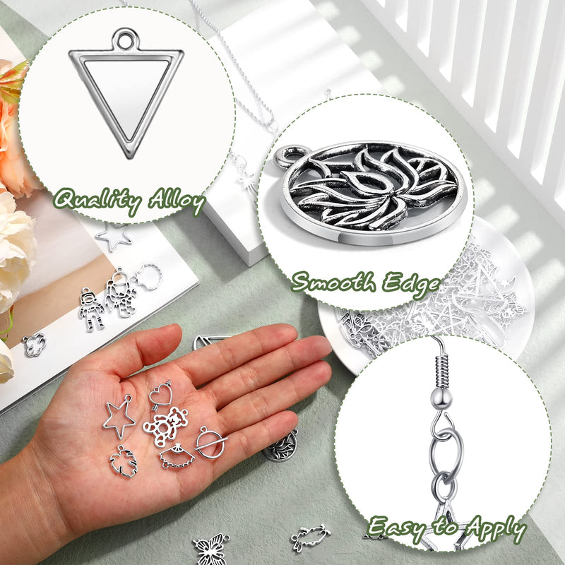 100 Pcs Bezel Charms Pendant Hollow Bezel Pendants Assorted Hollow Bezels for Jewelry Making Open Bezels for Resin Earring Necklace Casting Flower Frame Pendant DIY Crafts Resin Jewelry Moulds - NewNest Australia