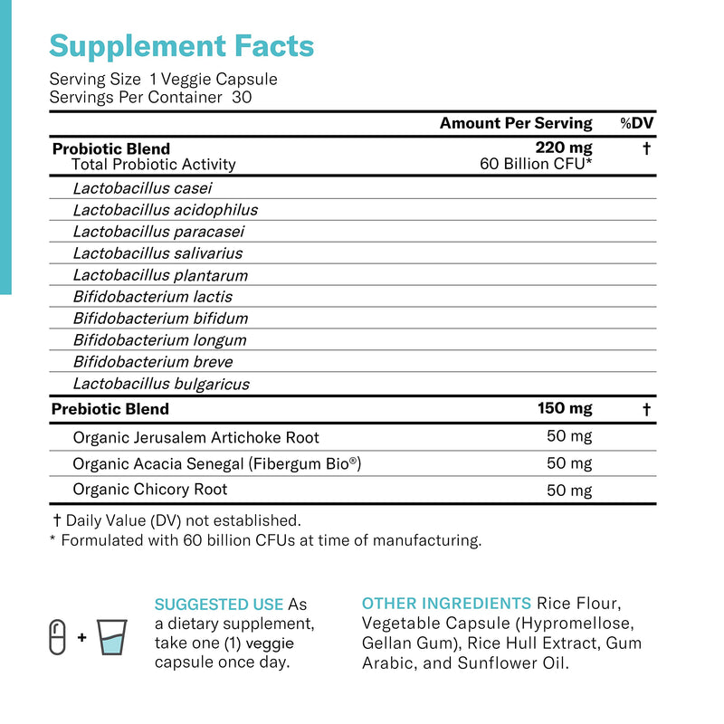 Probiotics 60 Billion CFU - Probiotics for Women, Probiotics for Men and Adults, Natural, Shelf Stable Probiotic Supplement with Organic Prebiotic, Acidophilus Probiotic 1 Month Supply Probiotic - NewNest Australia
