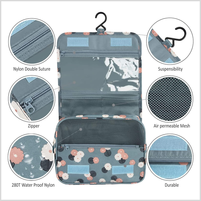 Travel Toiletry Wash Bag with Compartment PATILWON Toiletries Makeup Organizer for Women Girls Lady, Hang Waterproof Collapsible (Black, Flamingo) Black, Flamingo - NewNest Australia