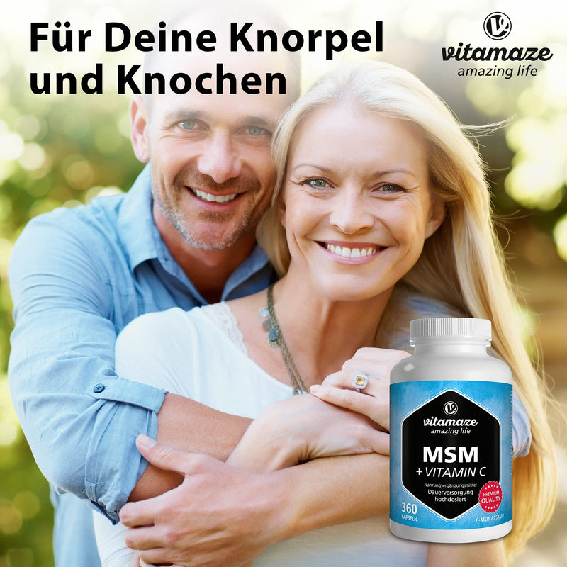MSM capsules + vitamin C, high dose, 360 capsules for 6 months, 1,334 mg organic sulfur powder per day, 99.9% pure methylsulfonylmethane, nutritional supplement without additives, Made in Germany - NewNest Australia