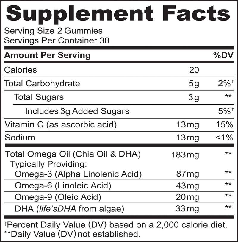 NATURELO Vegan DHA and Omega 3 Supplement from Algae and Chia Seed Oil for Heart, Brain and Joint Health - No Fish, Gelatin, or Artificial Sweeteners - 60 Gummies - NewNest Australia