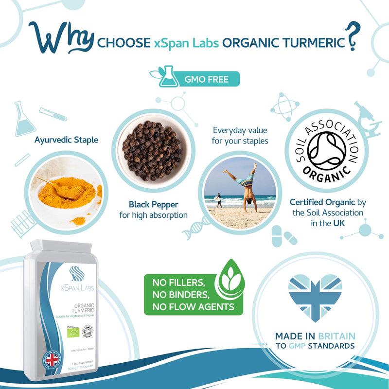 Organic Turmeric Curcumin 1000mg with Black Pepper - 120 Vegan Turmeric Capsules High Strength (2 Month Supply) – Certified Organic by Soil Association - No Binders and NO Fillers - NewNest Australia
