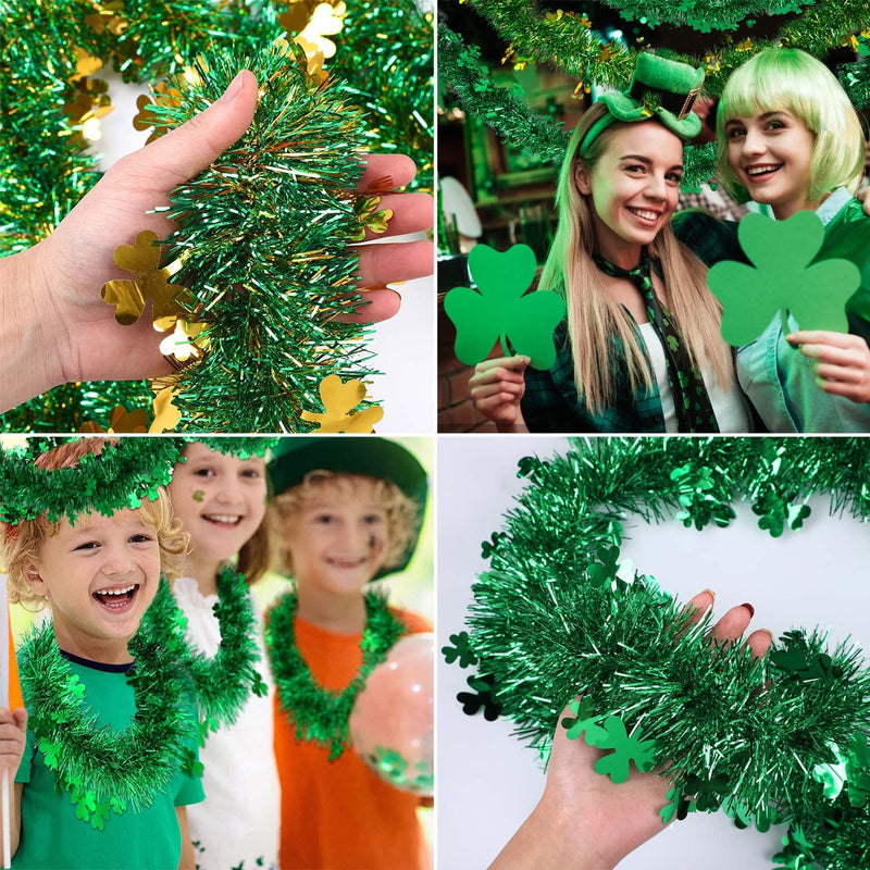 Noverlife 39.4 Feet St. Patrick's Day Tinsel Garland, Green Clover Glitter Shamrock Twist Garland Decoration, Shiny Hanging Ornament Ribbon for Irish St.Patty's Home Tree Artificial Greenery Garland - NewNest Australia