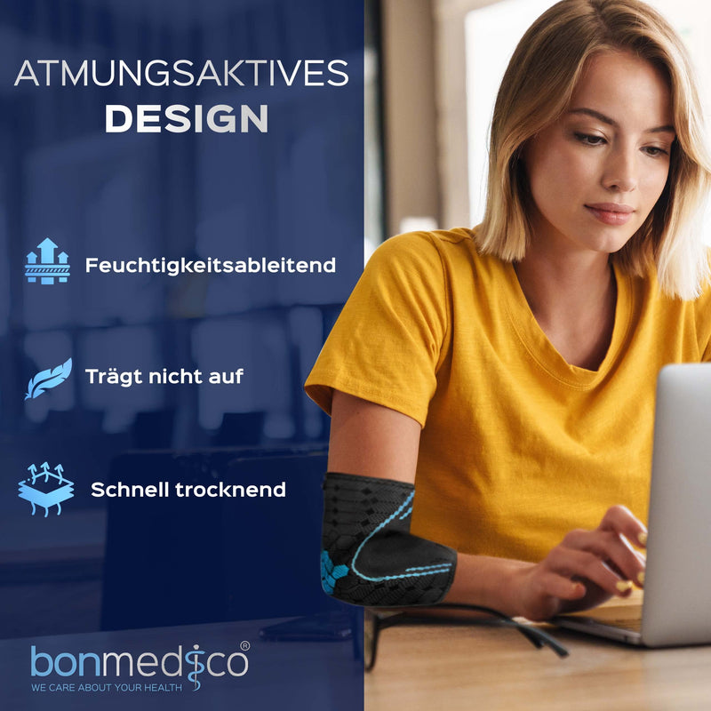 bonmedico Professional Elbow Bandage Kusano for Men and Women - Elbow Bandage for Left/Right - Supports Joints and Muscles - Elbow Pads - 1 Piece, Grey, M - NewNest Australia