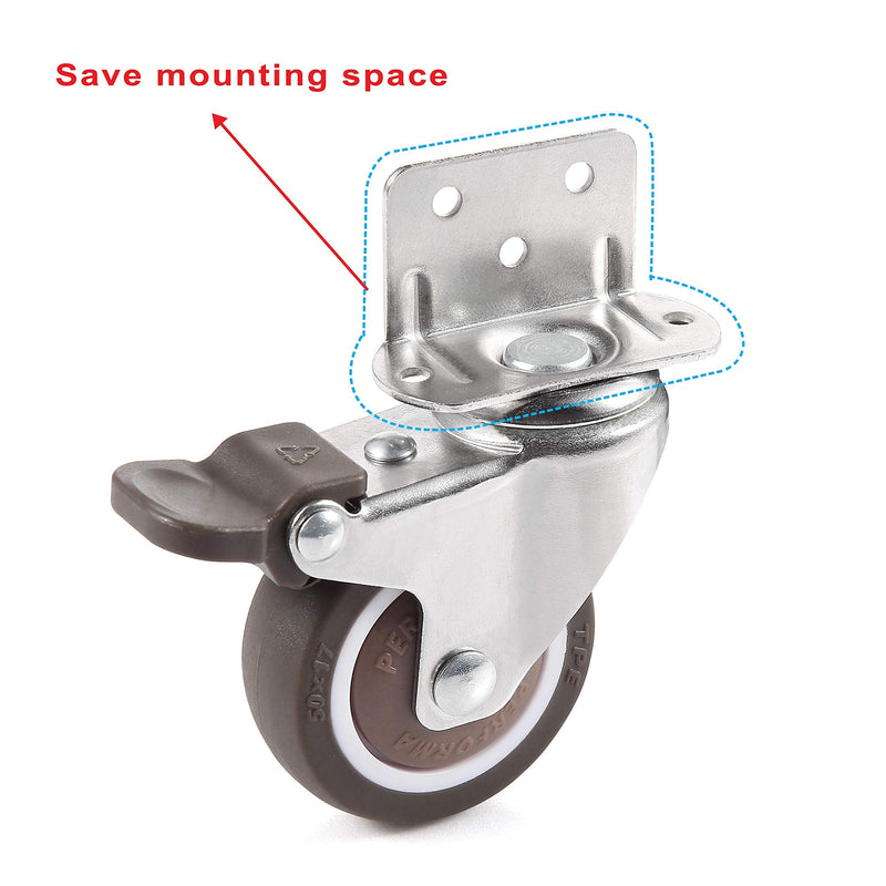 Skelang 4 Pcs 2 Inches Swivel Plate Casters with Brake, TPE Caster, L- Shaped Mute Wheels Replacement for Baby Bed, Carts Trolley, Kitchen Cabinet, Furniture, Table, Loading Capacity 240 Lbs - NewNest Australia