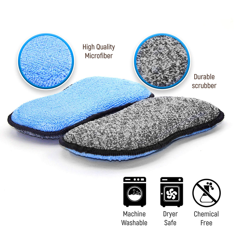 Multi-Purpose Scrub Sponges for Kitchen by Scrub- it - Non-Scratch Microfiber Sponge Along with Heavy Duty Scouring Power - Effortless Cleaning of Dishes, Pots and Pans All at Once( 6 Pack, Large) Gray & Blue Large (Pack of 6) - NewNest Australia