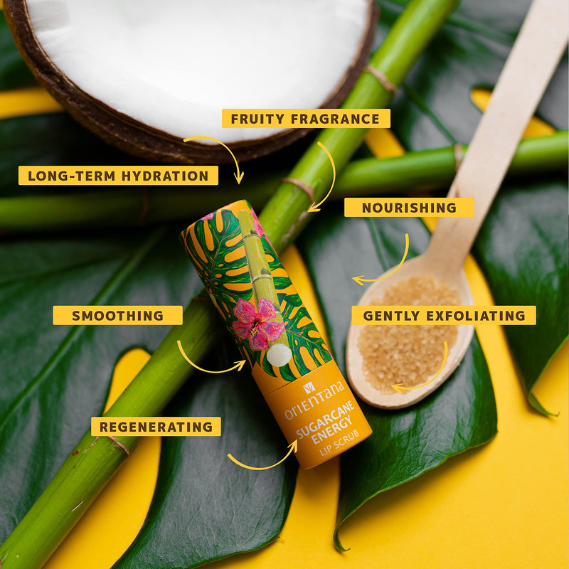 Orientana 99% Natural Lip Scrub Stick - Sugarcane Energy – Vegan Organic Soft Lip Exfoliator Moisturiser Smoother - Eco Friendly Lip Treatment - Hydrating Regenerating Exfoliating Moisturising 4.2g - NewNest Australia