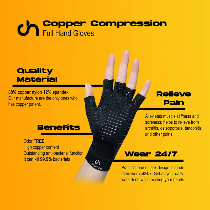 COPPER HEAL Arthritis Compression Gloves Rheumatoid Carpal Tunnel Glove Fingerless Pains Hands Support finger joint Small (1 Pair) - NewNest Australia