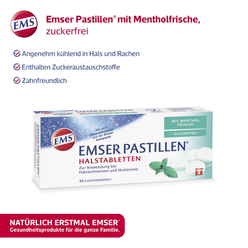 Emser Pastilles Throat Lozenges With Menthol Freshness, Sugar-Free - For Sore Throats, Coughs And Difficulty Swallowing - 30 Pieces Of Menthol Freshness, Sugar-Free - NewNest Australia