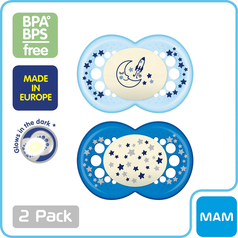 MAM Night Pacifiers (2 Count), MAM Pacifiers 6+ Months, Best Pacifier for Breastfed Babies, Glow in the Dark Pacifier, Baby Boy Pacifier - NewNest Australia